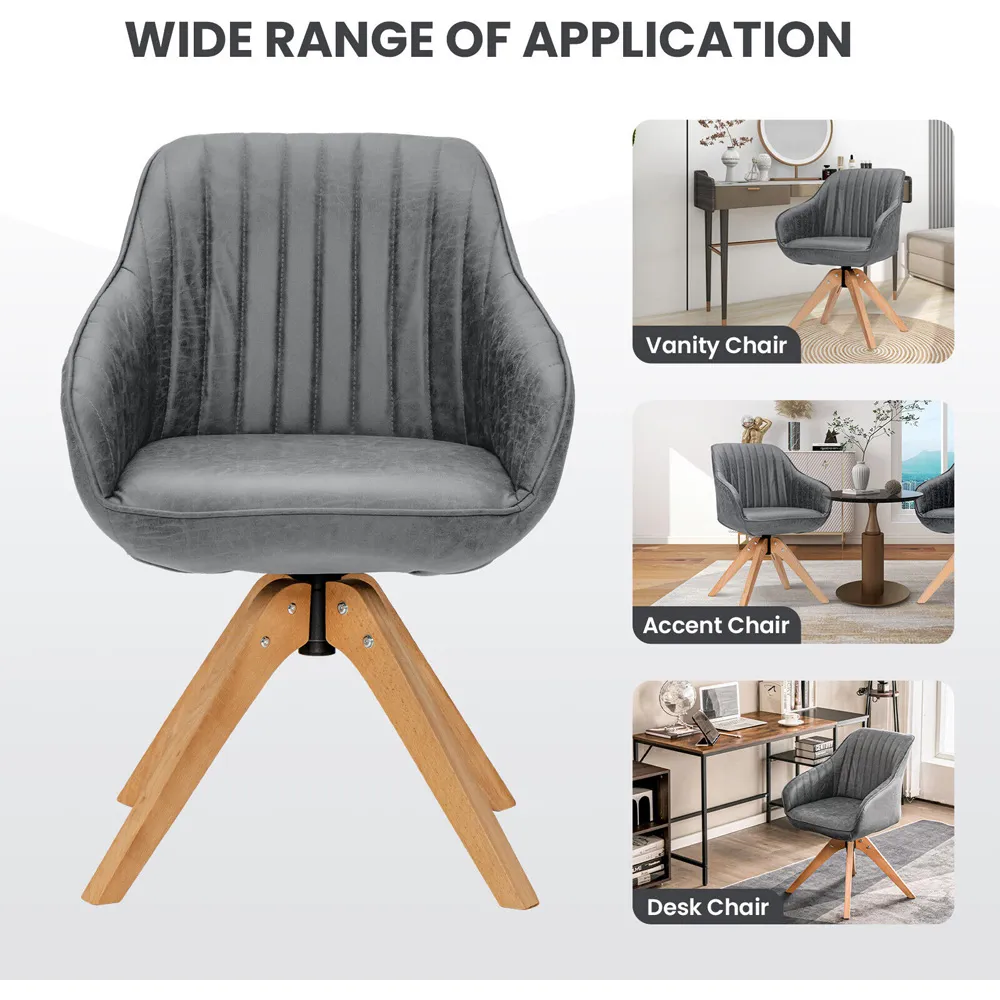 Swivel Accent Chair Set of 2 with Wood Legs - Grey, Leather