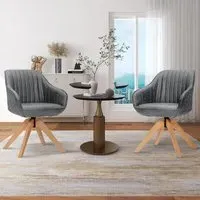 Swivel Accent Chair Set of 2 with Wood Legs - Grey, Leather