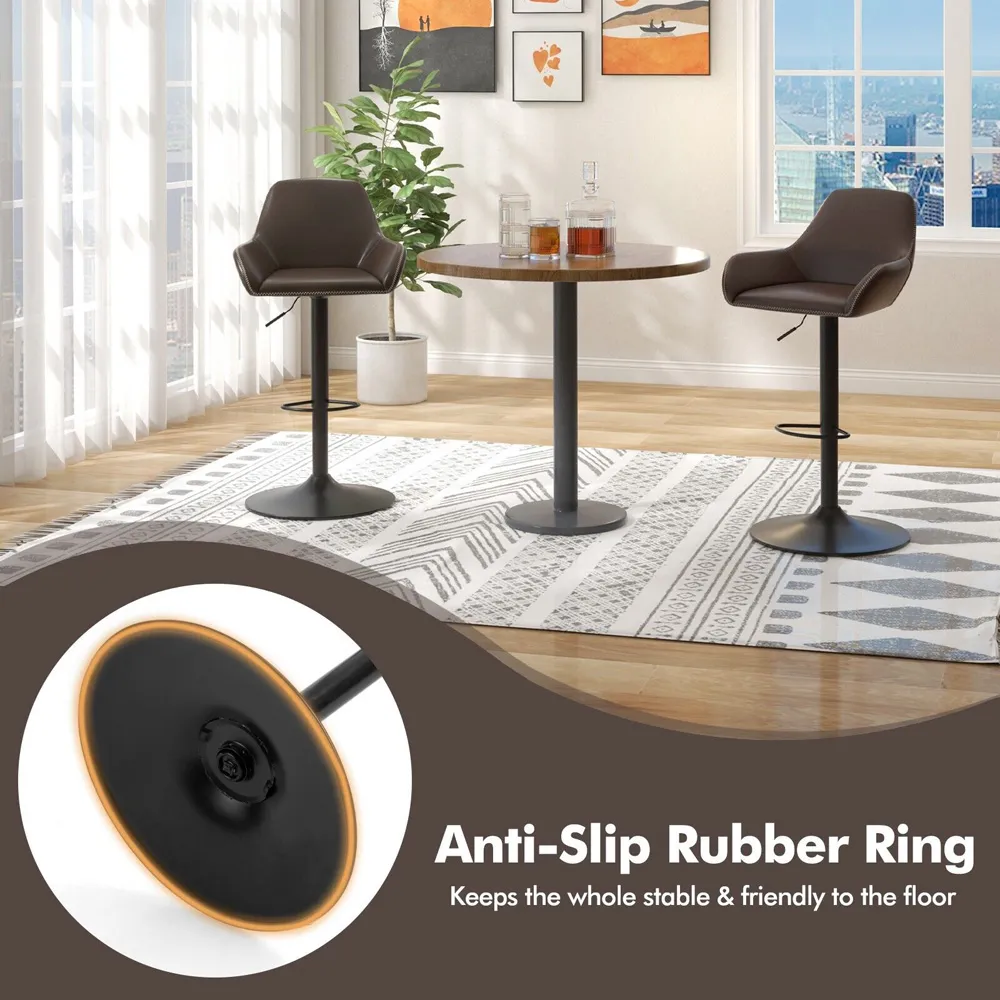 Swivel Adjustable Bar Stool - Brown, PU Leather