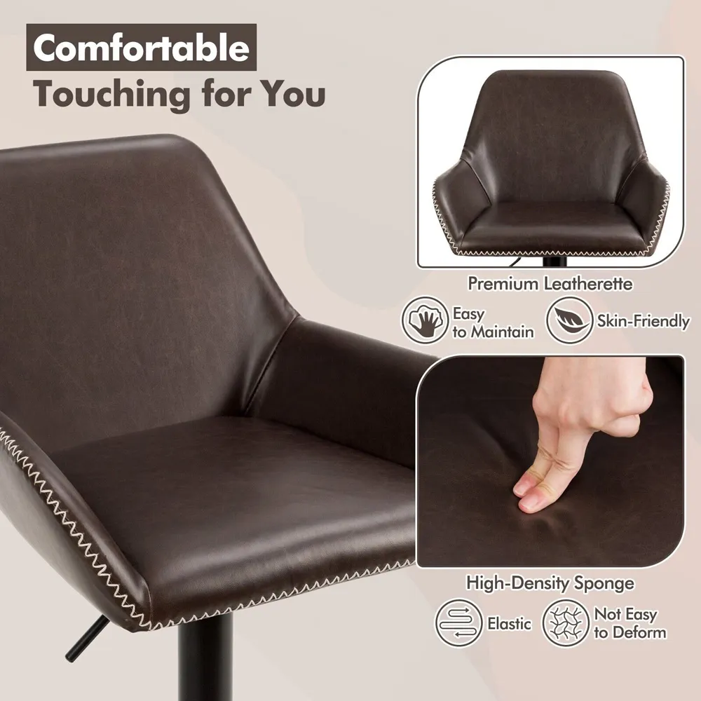 Swivel Adjustable Bar Stool - Brown, PU Leather