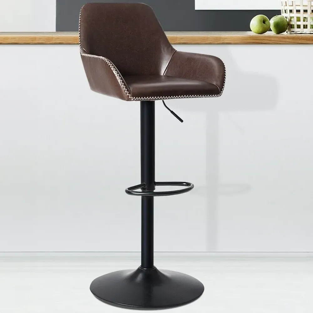 Swivel Adjustable Bar Stool - Brown, PU Leather