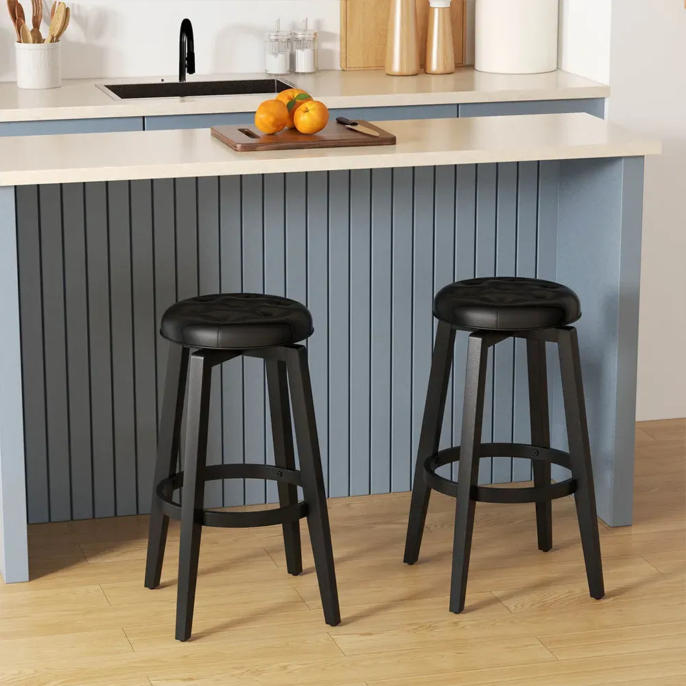 Swivel Bar Stool Set of 2 - Black, PVC