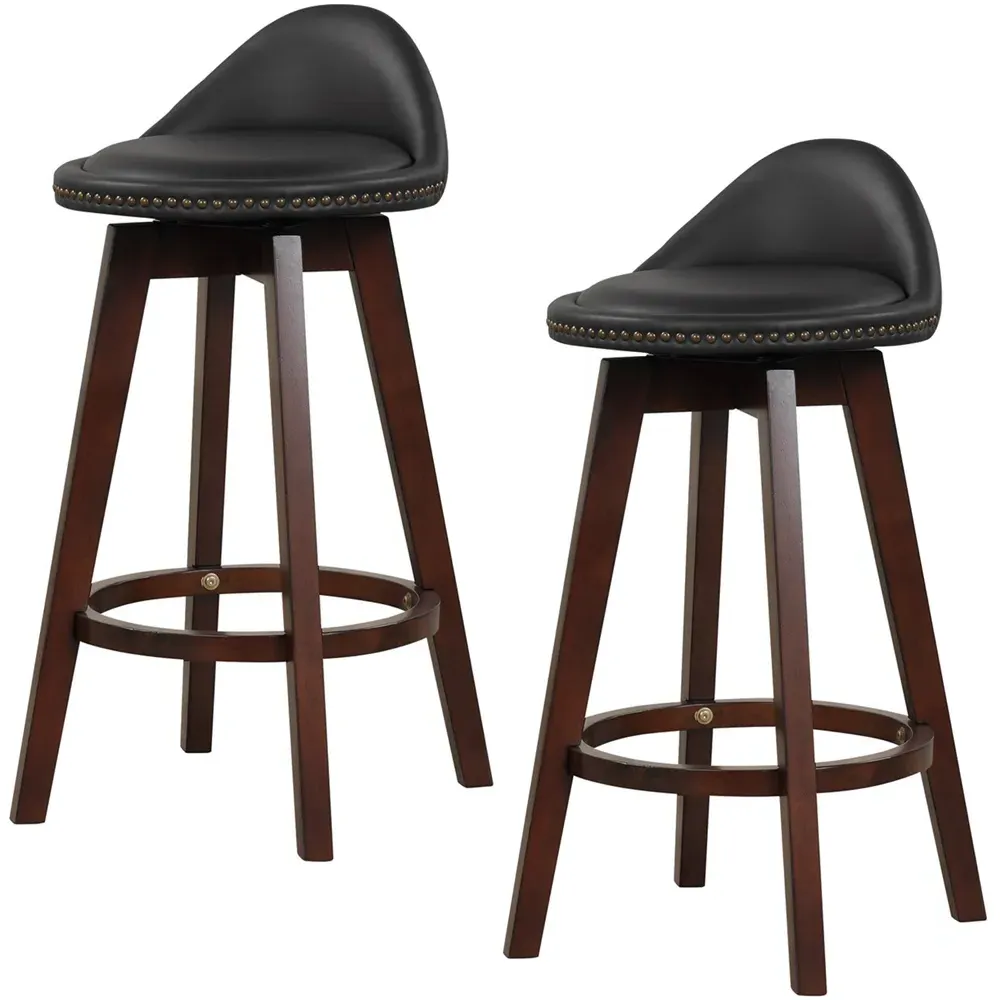 Swivel Bar Stool Set of 2 - Black, PVC Leather
