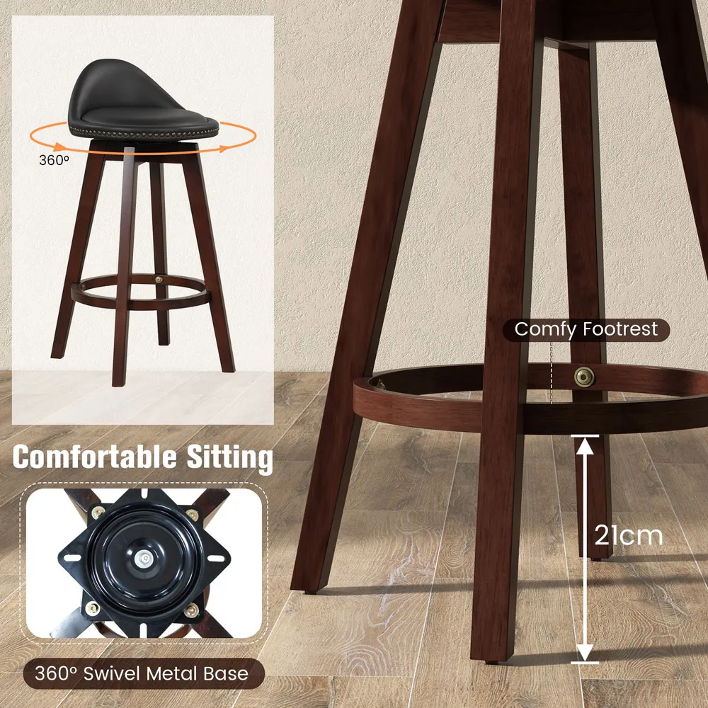 Swivel Bar Stool Set of 2 - Black, PVC Leather