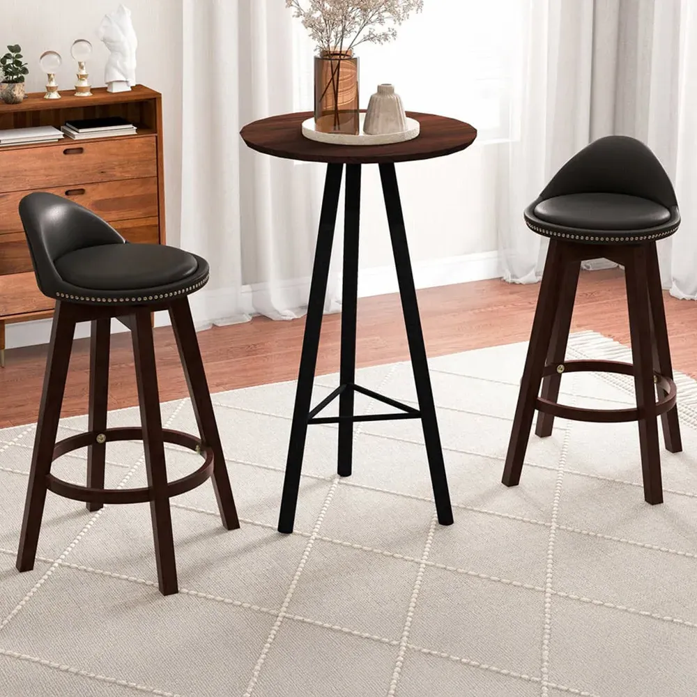 Swivel Bar Stool Set of 2 - Black, PVC Leather