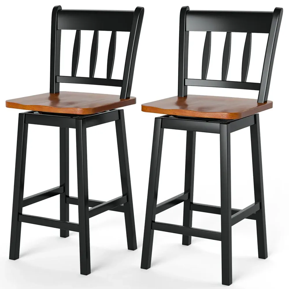 Swivel Bar Stool Set of 2 - Black, Rubber Wood