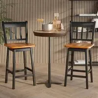 Swivel Bar Stool Set of 2 - Black, Rubber Wood