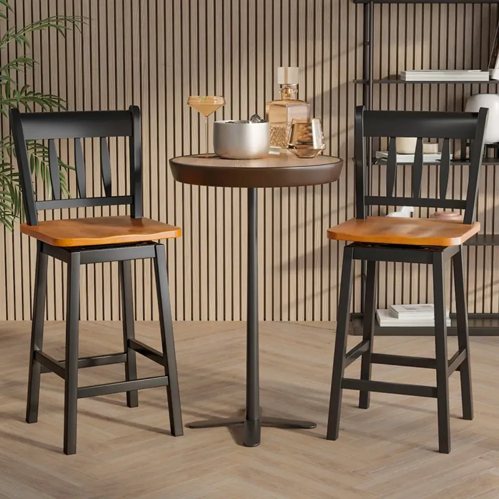 Swivel Bar Stool Set of 2 - Black, Rubber Wood