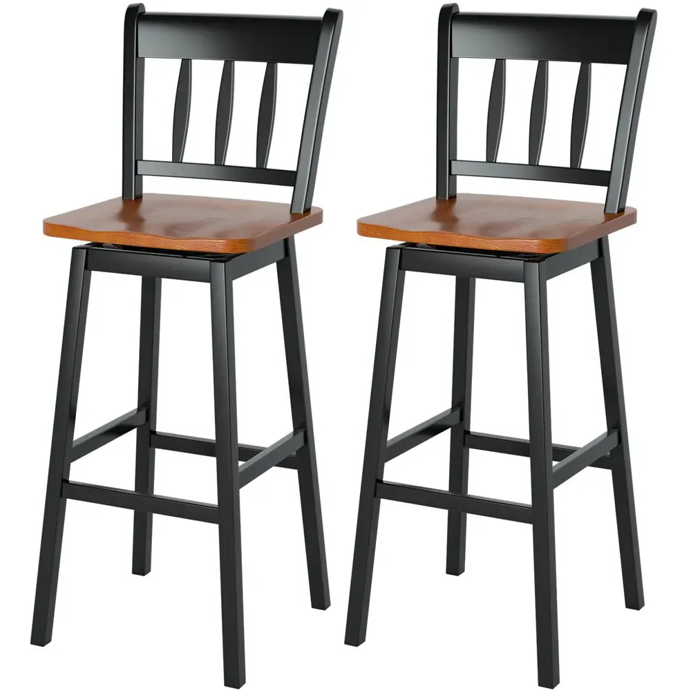 Swivel Bar Stool Set of 2 - Black, Rubberwood