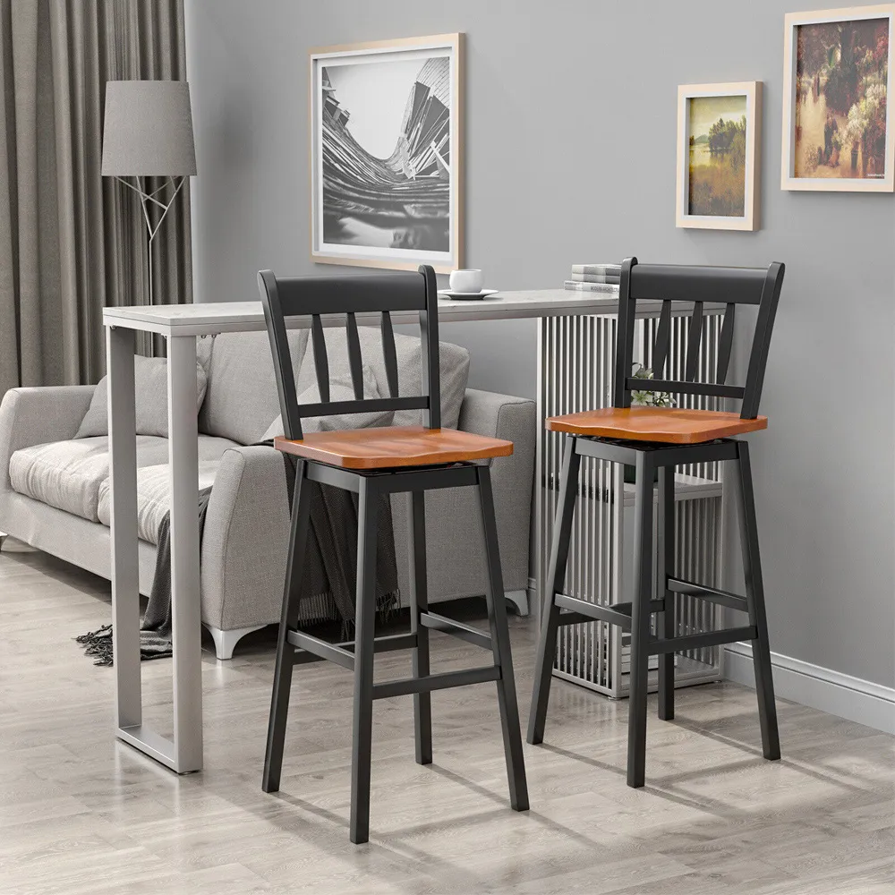 Swivel Bar Stool Set of 2 - Black, Rubberwood