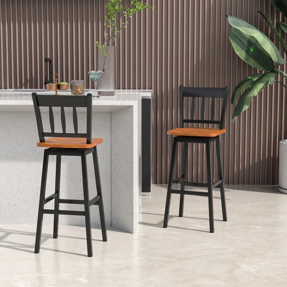 Swivel Bar Stool Set of 2 - Black, Rubberwood