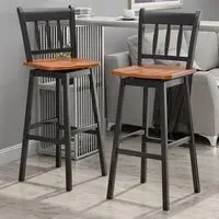 Swivel Bar Stool Set of 2 - Black, Rubberwood