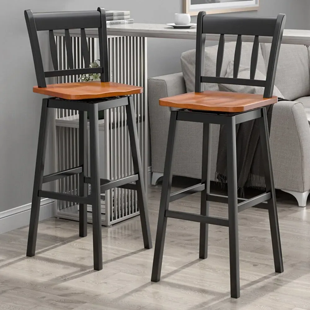Swivel Bar Stool Set of 2 - Black, Rubberwood