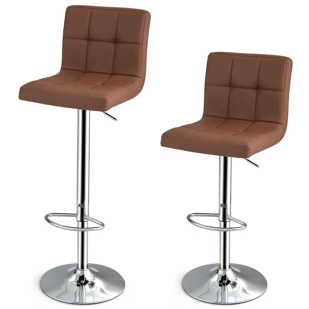 Swivel Bar Stool Set of 2 - Brown, PU Leather