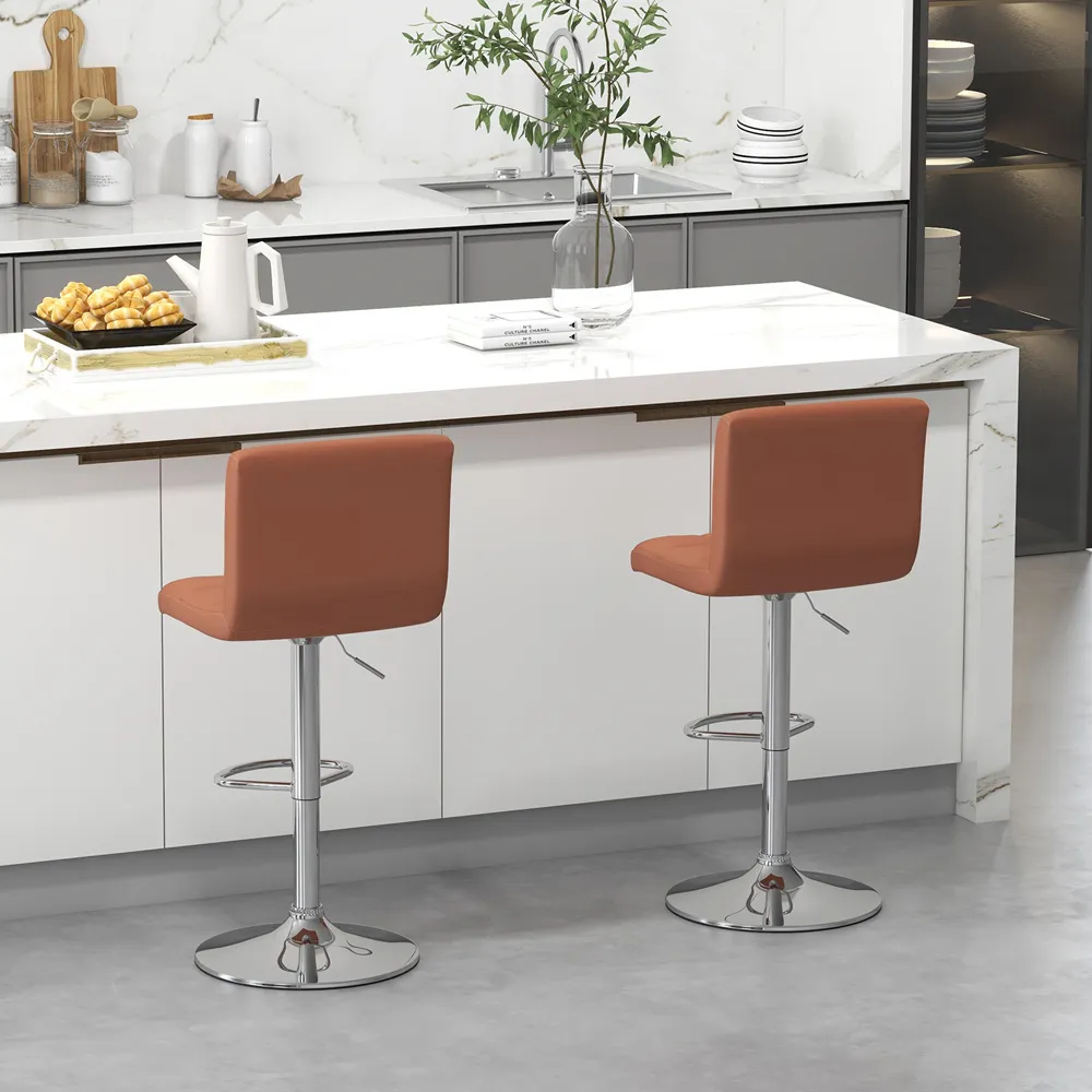 Swivel Bar Stool Set of 2 - Brown, PU Leather