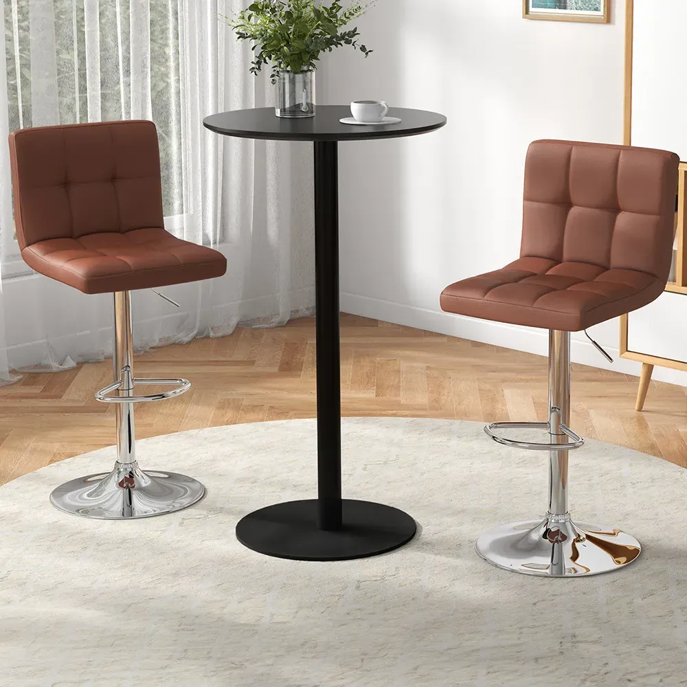 Swivel Bar Stool Set of 2 - Brown, PU Leather