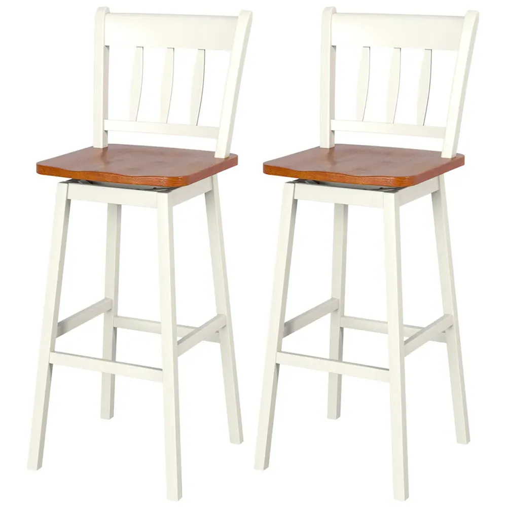 Swivel Bar Stool Set of 2 - Cream, Rubber Wood