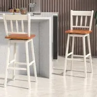Swivel Bar Stool Set of 2 - Cream, Rubber Wood