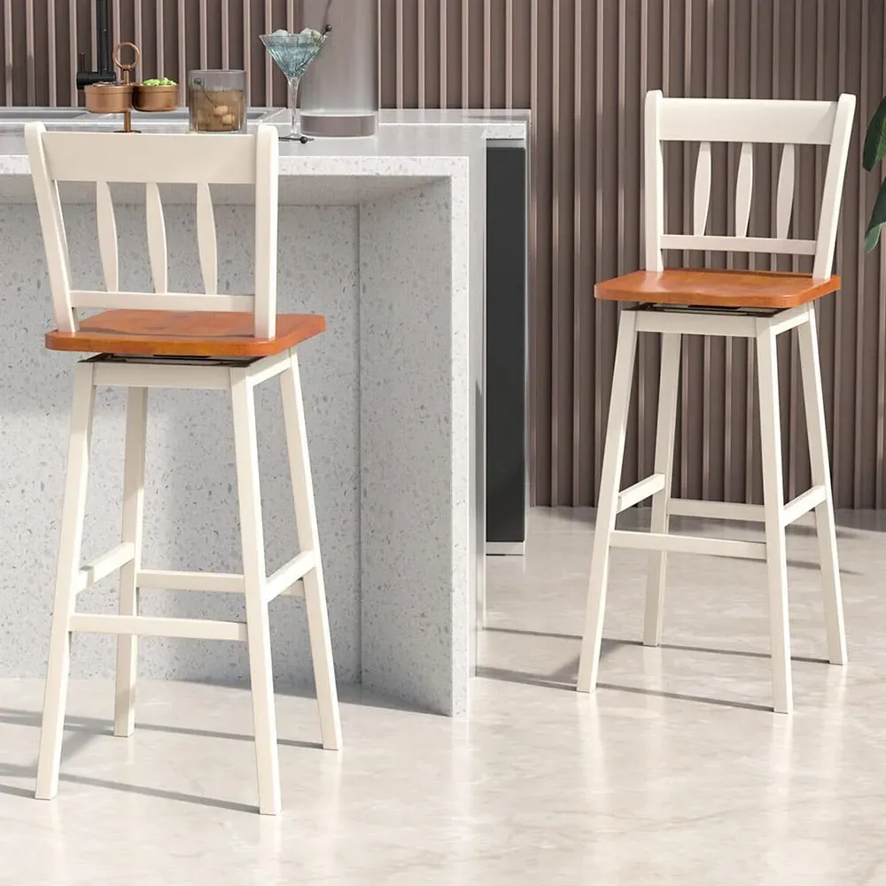 Swivel Bar Stool Set of 2 - Cream, Rubber Wood