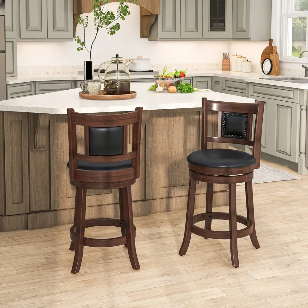 Swivel Bar Stool Set of 2 - PVC Leather