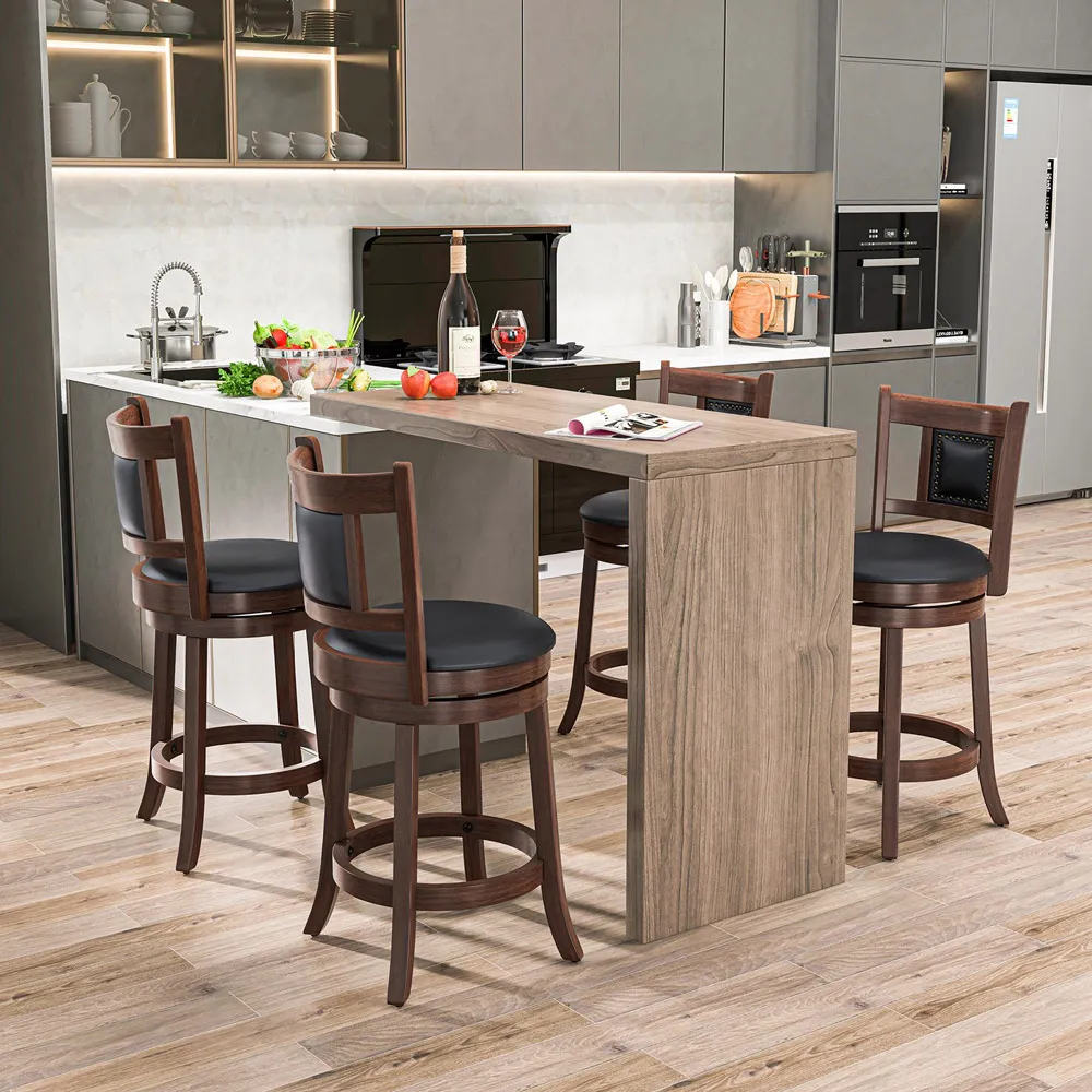 Swivel Bar Stool Set of 2 - PVC Leather