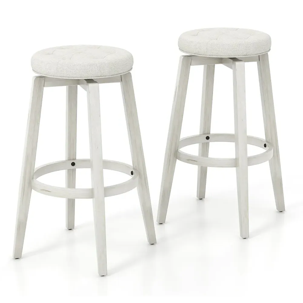 Swivel Bar Stool Set of 2 - White, Rubberwood