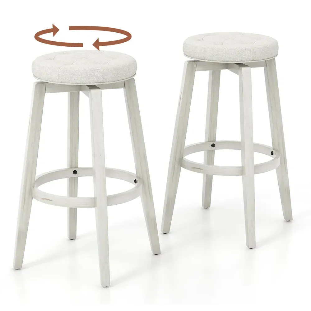 Swivel Bar Stool Set of 2 - White, Rubberwood