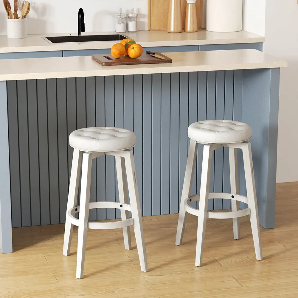 Swivel Bar Stool Set of 2 - White, Rubberwood