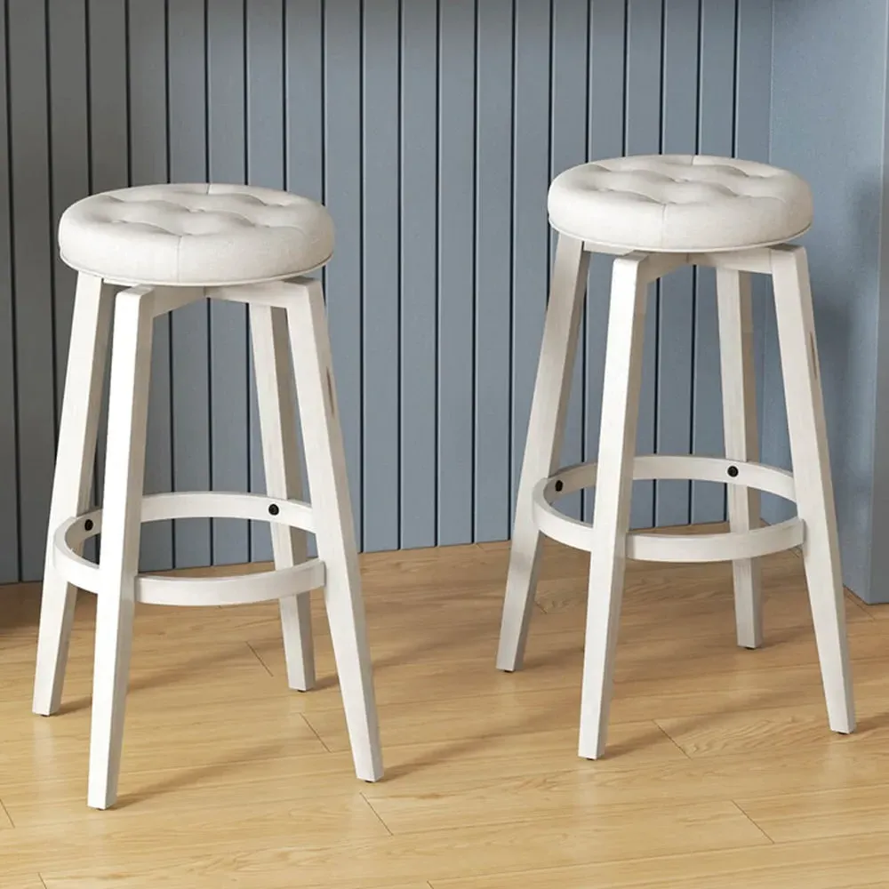 Swivel Bar Stool Set of 2 - White, Rubberwood