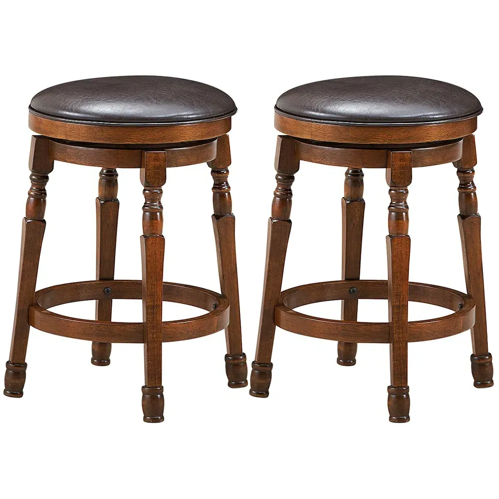 Swivel Bar Stool with Footrest Set of 2 - Black, PU Leather