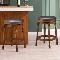 Swivel Bar Stool with Footrest Set of 2 - Black, PU Leather