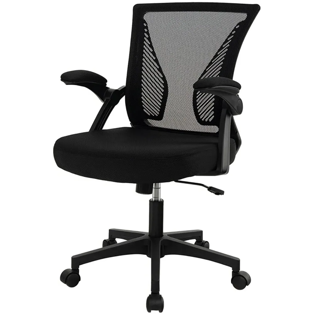 Swivel Office Chair with Flip Up Armrests - Black