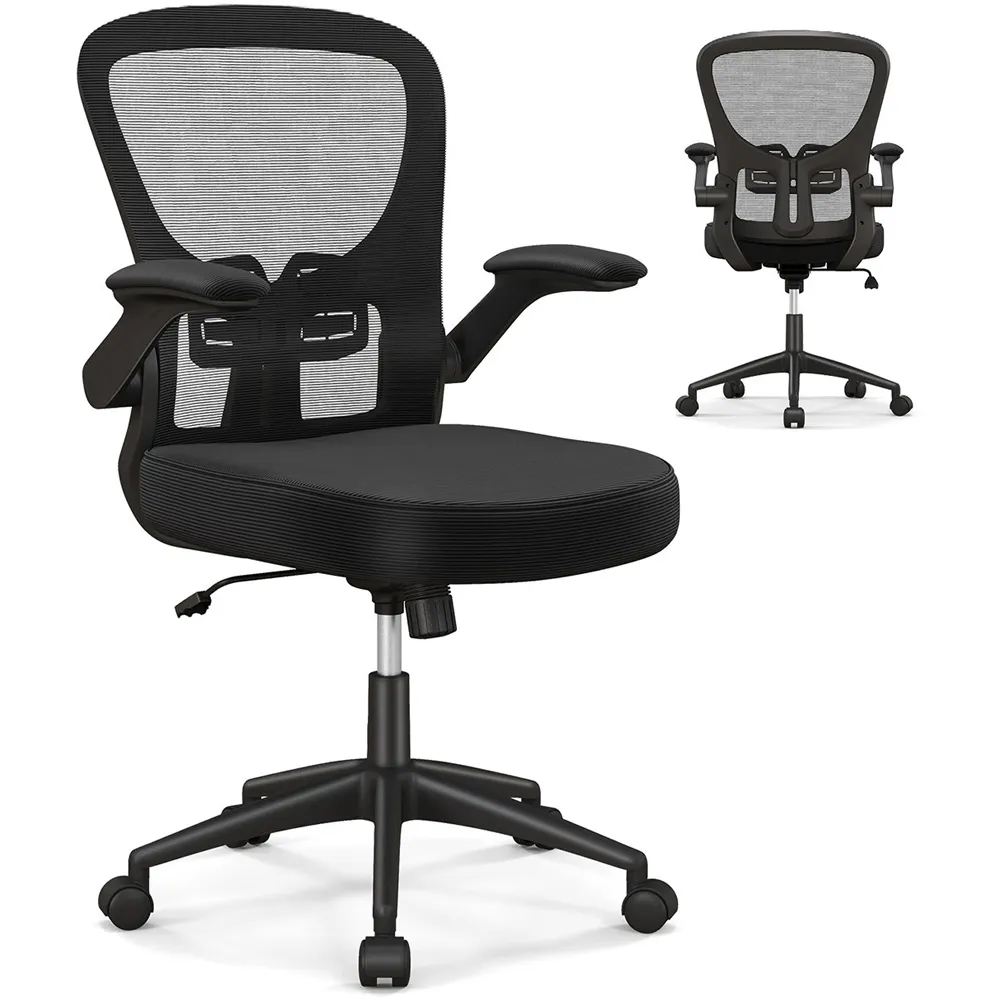 Swivel Office Chair with Flip Up Armrests - Black