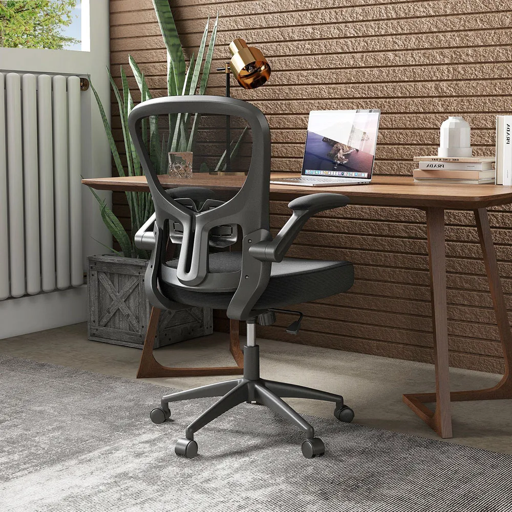 Swivel Office Chair with Flip Up Armrests - Black
