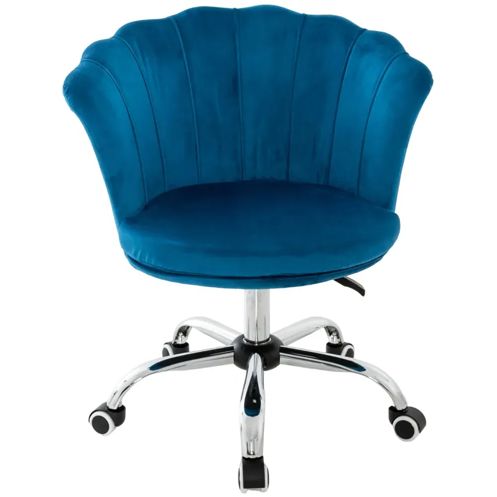 Swivel Office Chair with Petal Back - Blue, Velvet