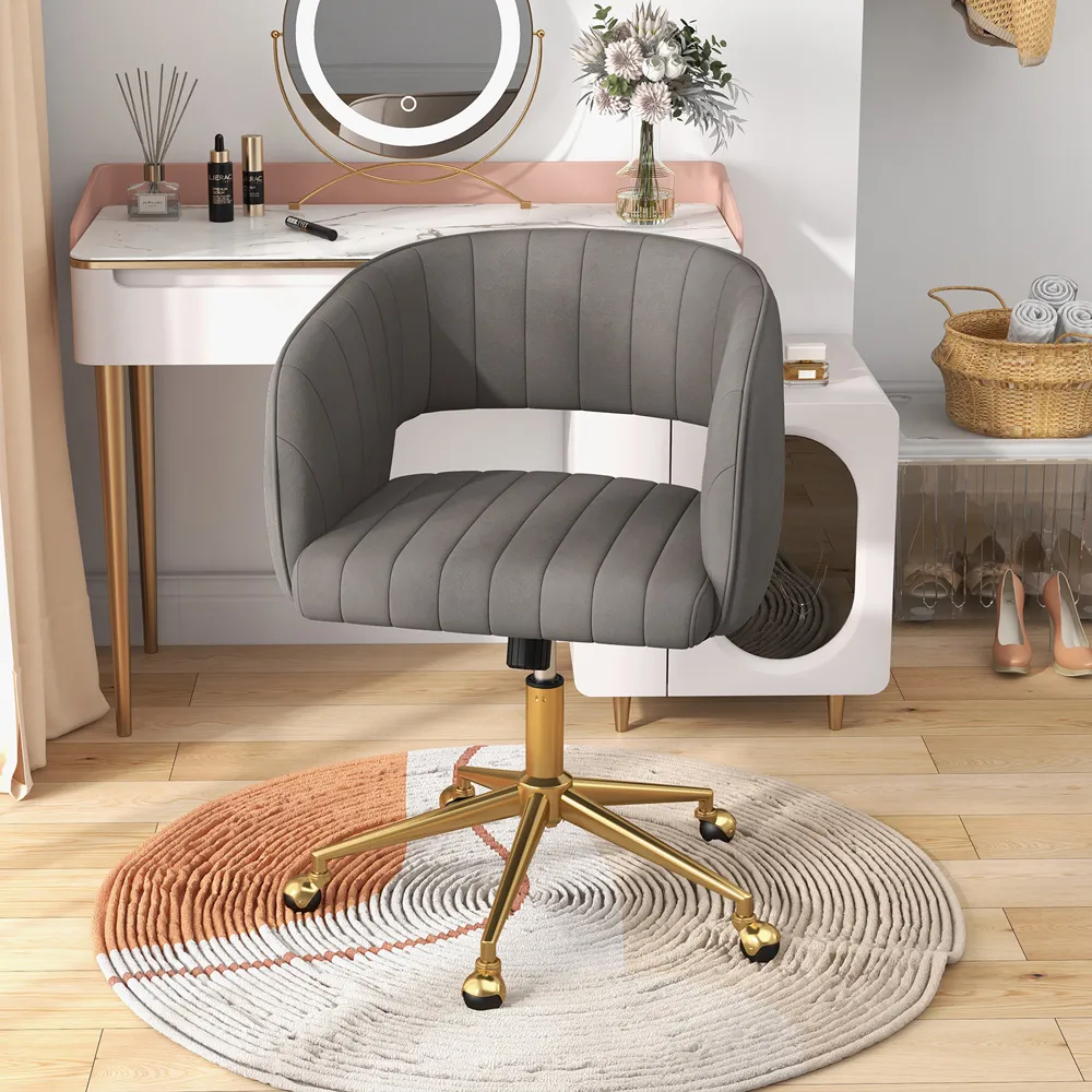 Swivel Tufted Back Office Chair - Grey, Velvet