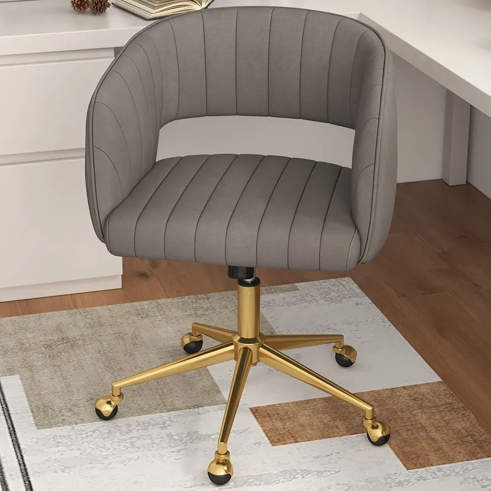 Swivel Tufted Back Office Chair - Grey, Velvet