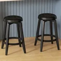 Swivel Upholstered Bar Stool Set of 2 - Black, Rubber Wood