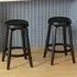 Swivel Upholstered Bar Stool Set of 2 - Black, Rubber Wood