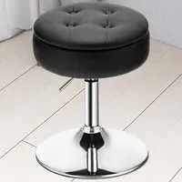 Swivel Vanity Stool with Storage - Black, PU Leather