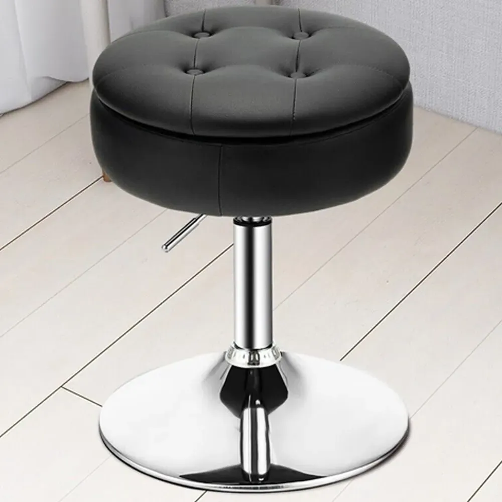 Swivel Vanity Stool with Storage - Black, PU Leather image