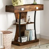 T-Shape Console Table with Storage - Rustic Brown