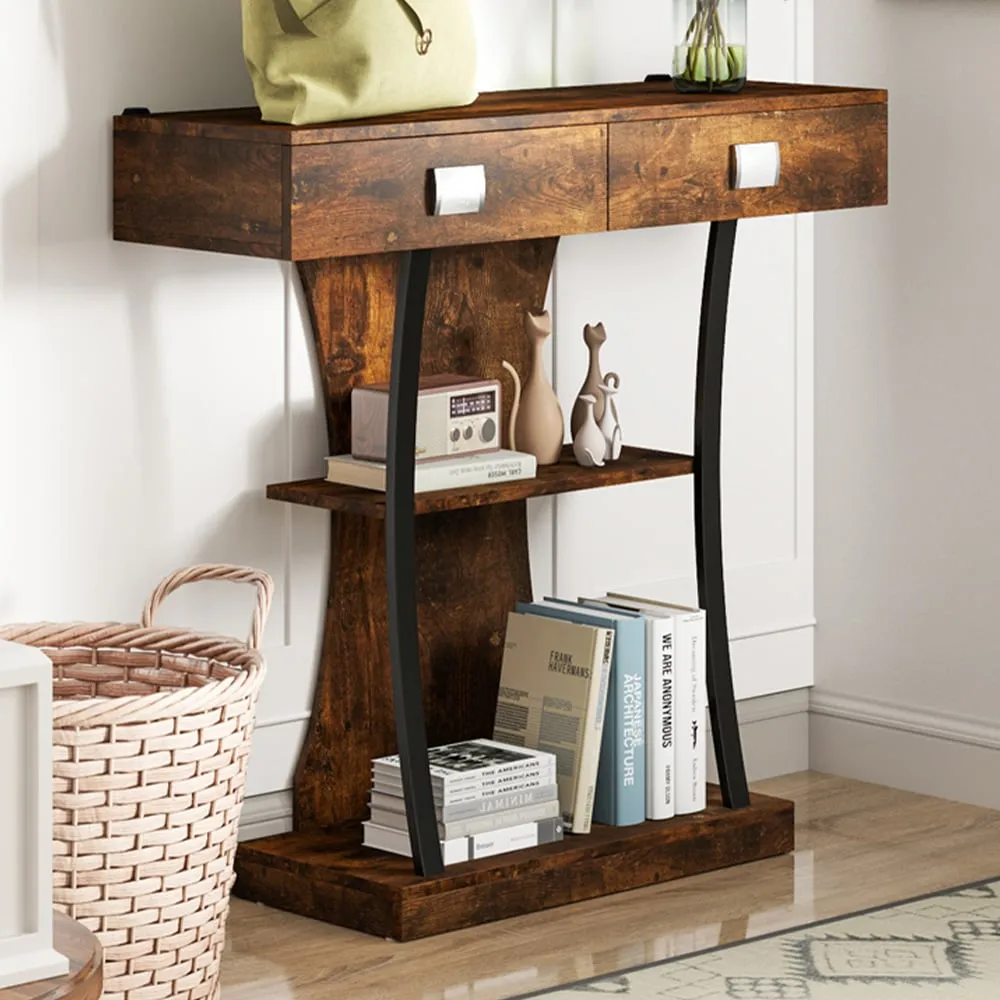 T-Shape Console Table with Storage - Rustic Brown image