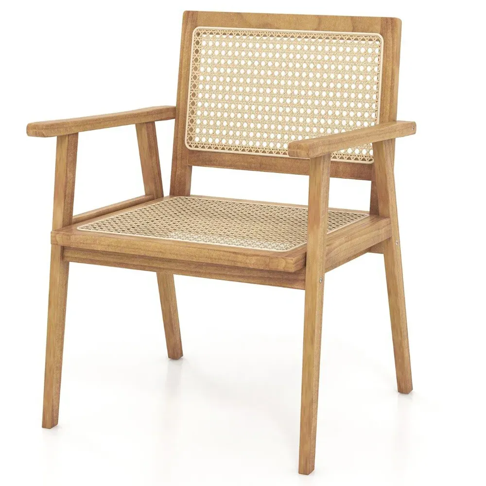 Teak Wood Rattan Dining Chair - Cream