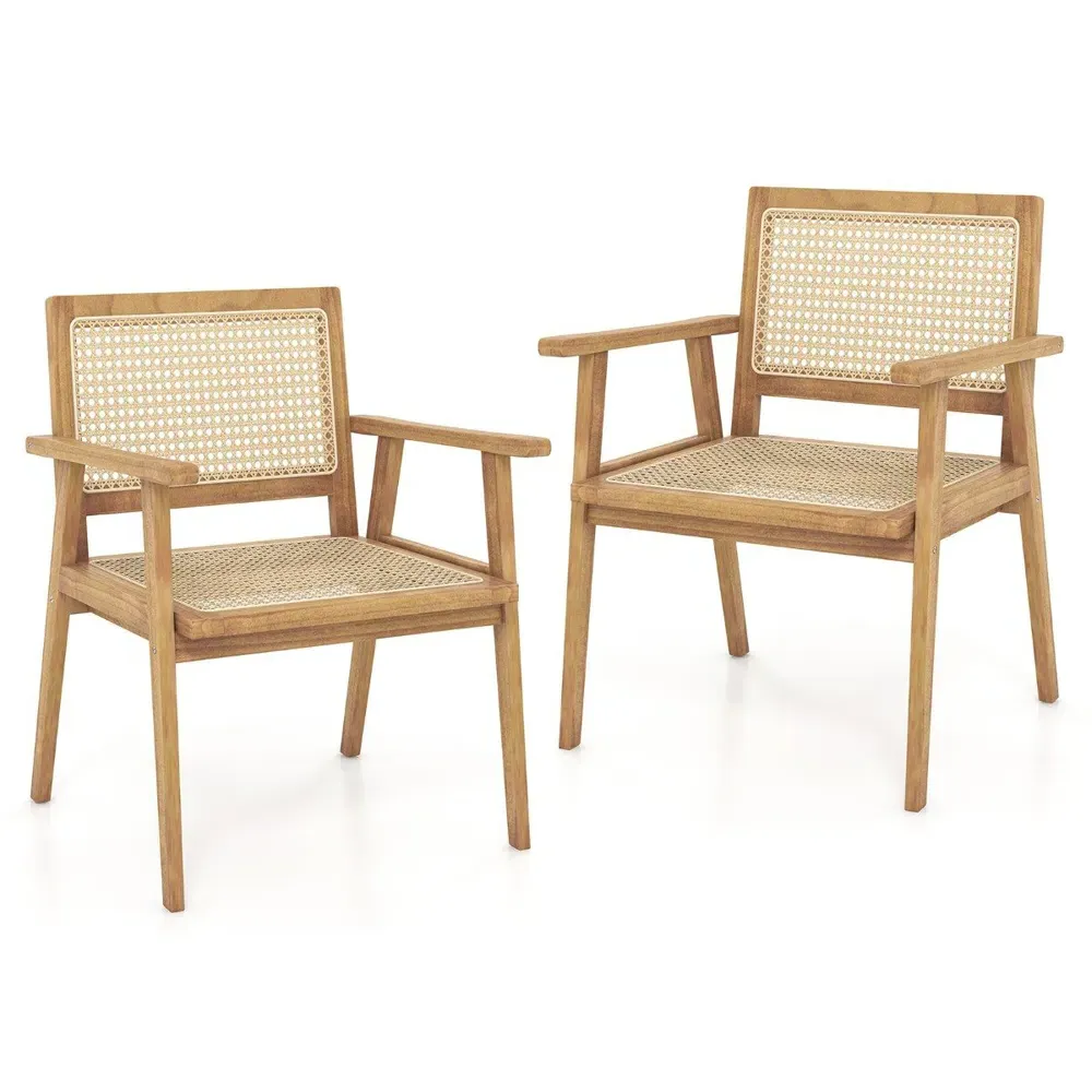 Teak Wood Rattan Dining Chair - Cream