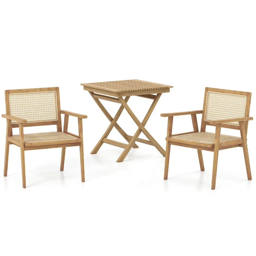 Teak Wood Rattan Dining Chair - Cream