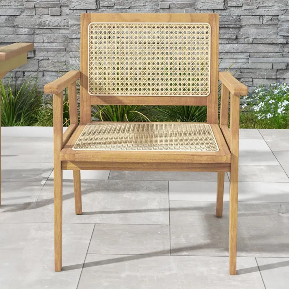 Teak Wood Rattan Dining Chair - Cream image