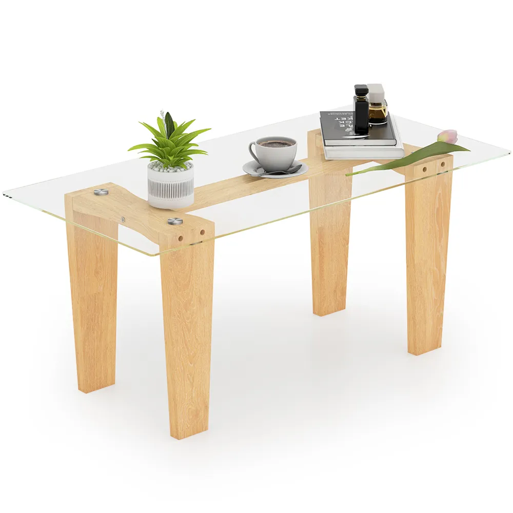 Transparent Rectangle Coffee Table - Cream, Rubberwood