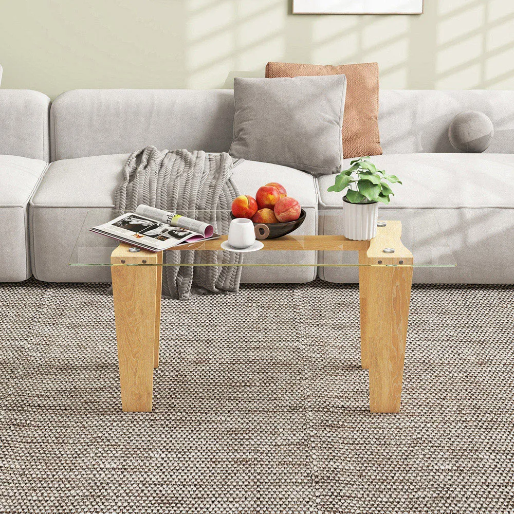 Transparent Rectangle Coffee Table - Cream, Rubberwood