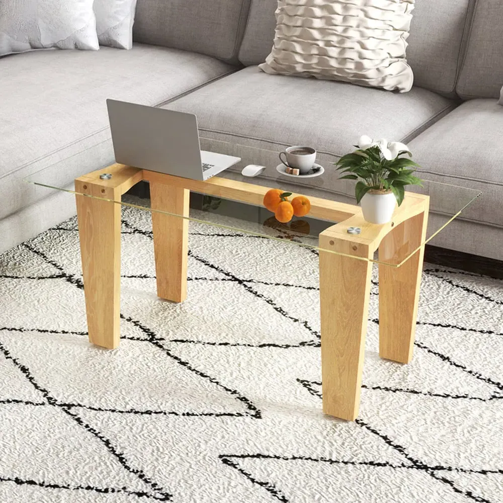 Transparent Rectangle Coffee Table - Cream, Rubberwood image